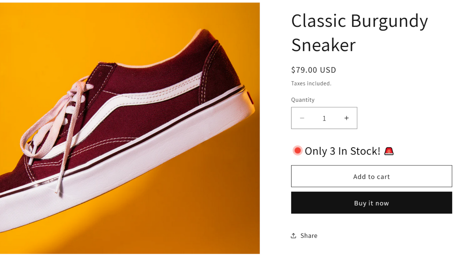 Zonvi low stock message on a Shopify product page showing “Only 3 in stock” near the Add to cart button